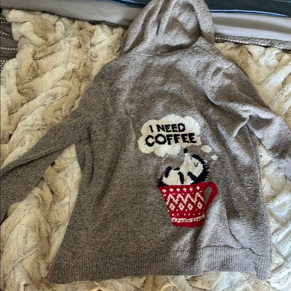 Hollister Hedgehog Gray Hooded Sweater with Coffee Design